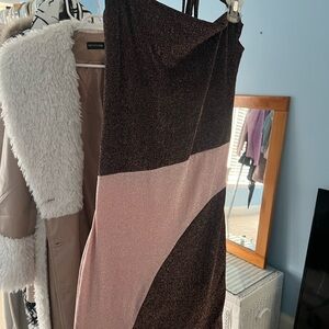 Nordstrom Pink and Brown Sparkle Halter Dress